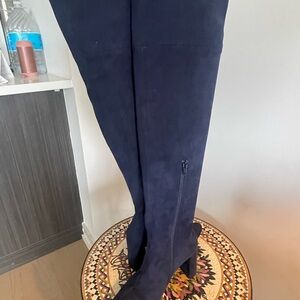 Mango Navy Over-the-Knee Stretch Suede Boots